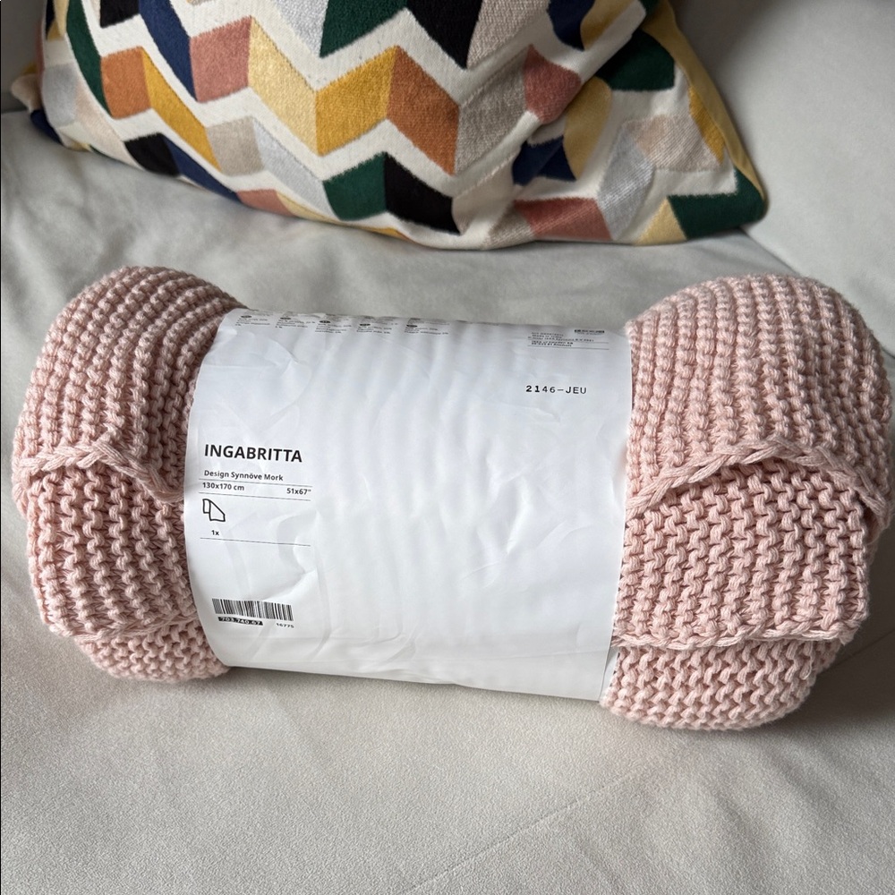 Pink Knitted Ikea Ingabritta Throw Blanket 51x67 inch